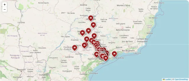 Mapa com os pontos da Maxi Massas em SP e MG